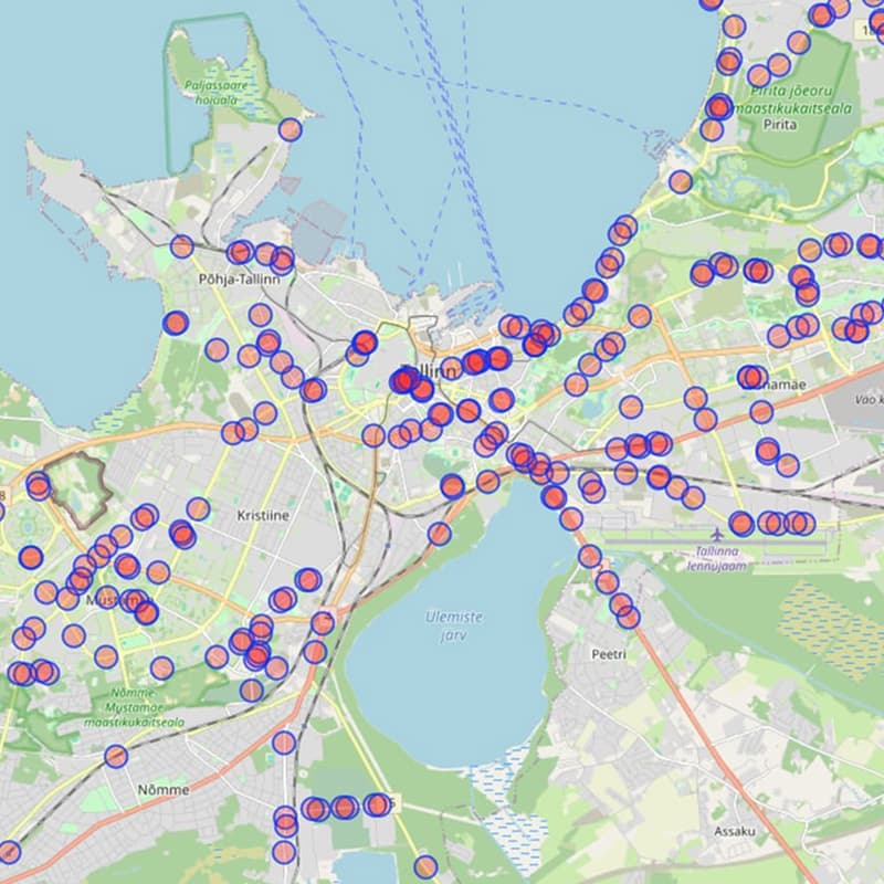 OpenStreetMap accessibility data points around Tallinn