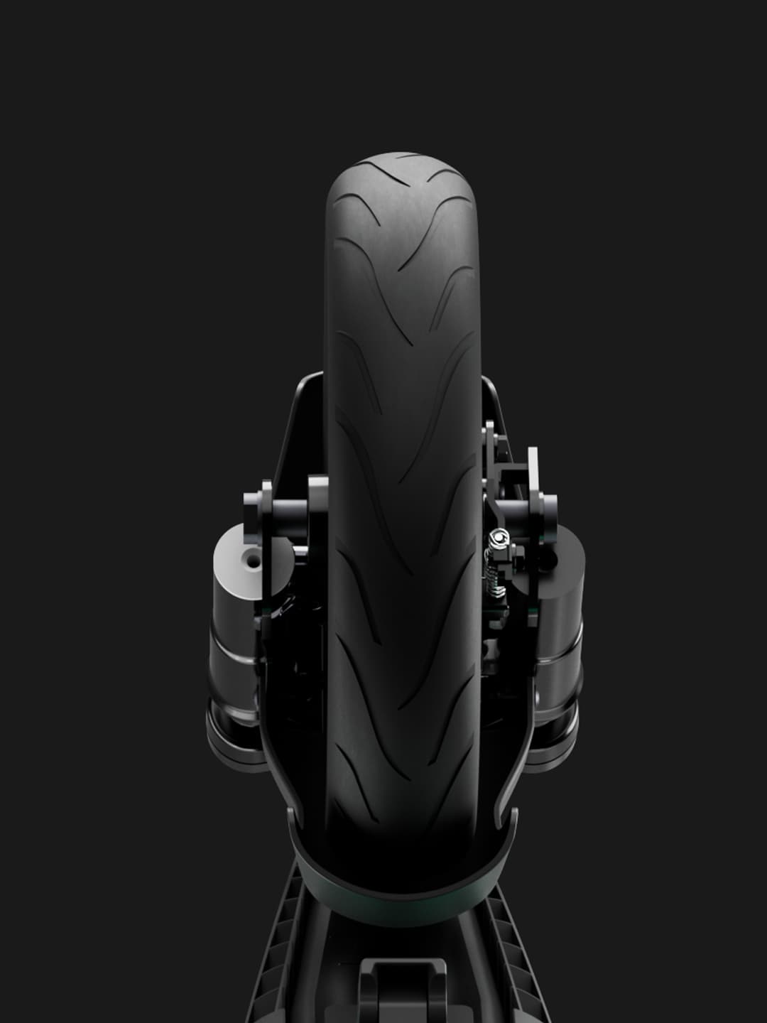 Render of a Bolt scooter rear wheel and suspension