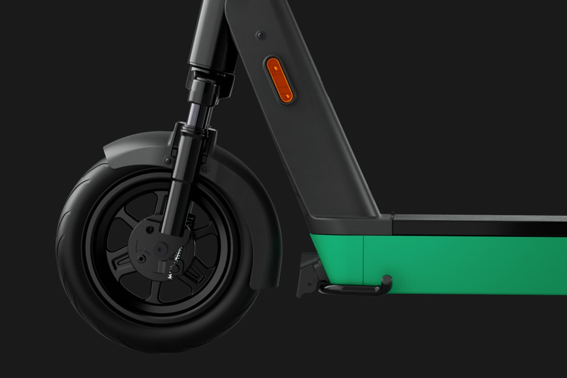 Render of a Bolt scooter front wheel and fork