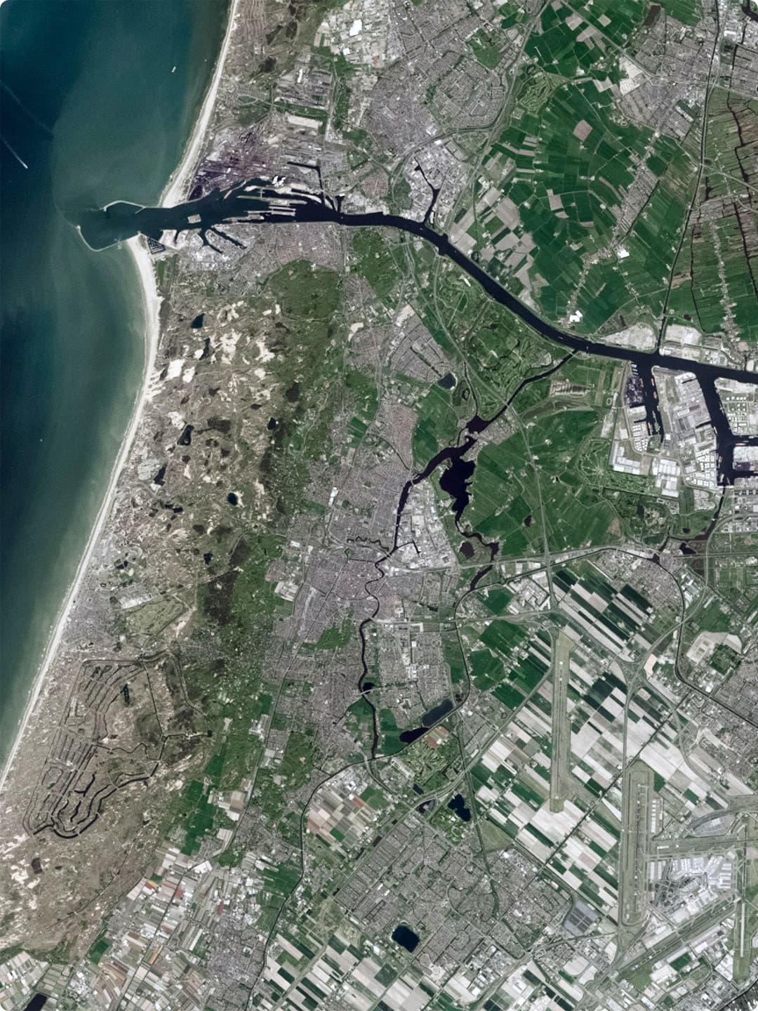 Aerial satellite imagery of an urban area